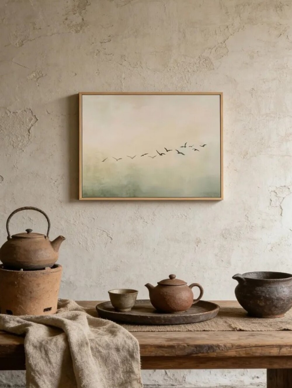 Framed Sage Green Flying Bird Canvas Wall Art Framed Print Size 12x16in NWT - Picture 3 of 4